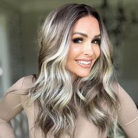 A64 by AISOM Pre Cut Brunette Blonde Highlights Body Wave 18 inches T Part Wear and Go Glueless Wig Heat Friendly Synthetic L...