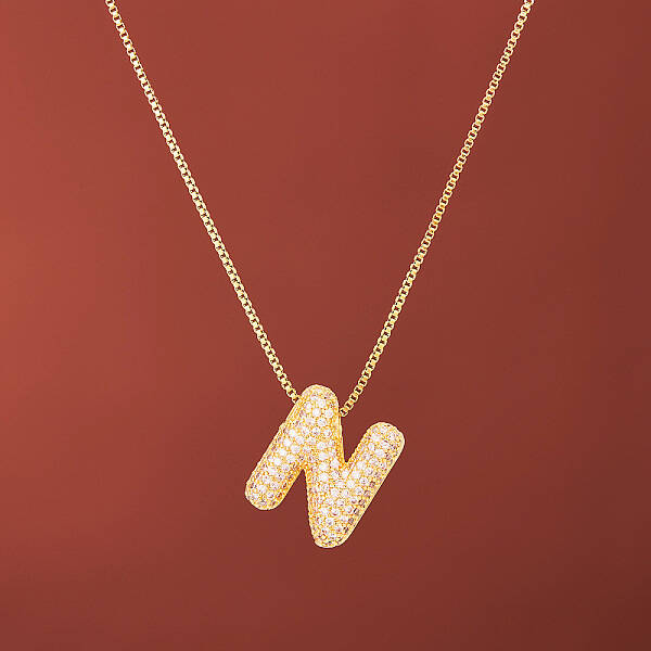 Brass Micro Pave Clear Cubic Zirconia Initial Pendant Necklaces for Women