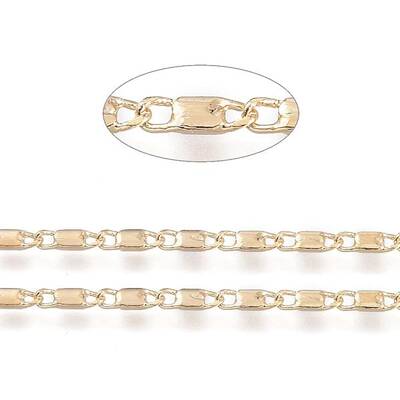 Real 18K Gold Plated Brass Bar Link Chains