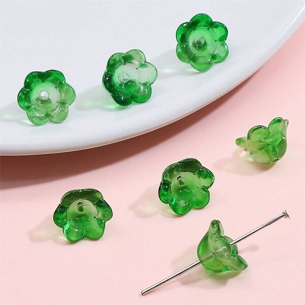 10Pcs Gradient Color Transparent Glass Bead Caps