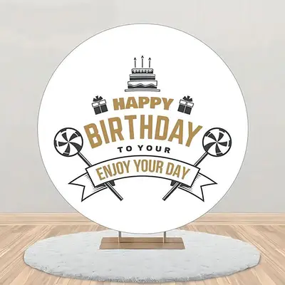 Black Cake Candy Gift Simple Round Birthday Backdrop - Aperturee