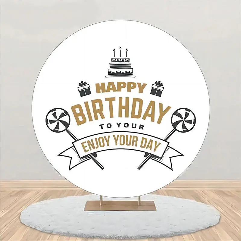 Black Cake Candy Gift Simple Round Birthday Backdrop - Aperturee