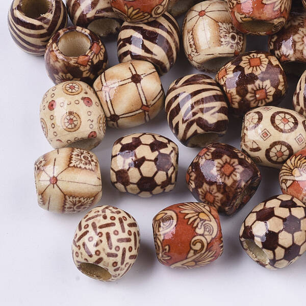 Printed Natural Wood Large Hole Beads