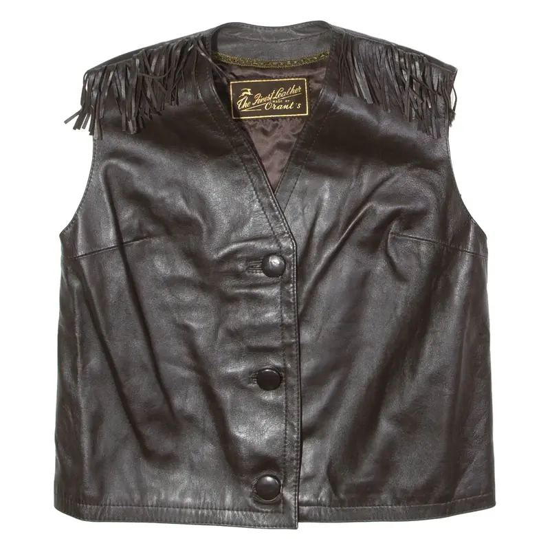 ORANT'S Fringed Womens Waistcoat Brown Leather 90s UK 18