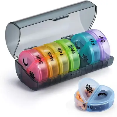 Portable Pill Organizer, 1 Count Large Weekly AM & PM Pill Storage Box with Lid, Pill Storage Container for Home Office Trave...