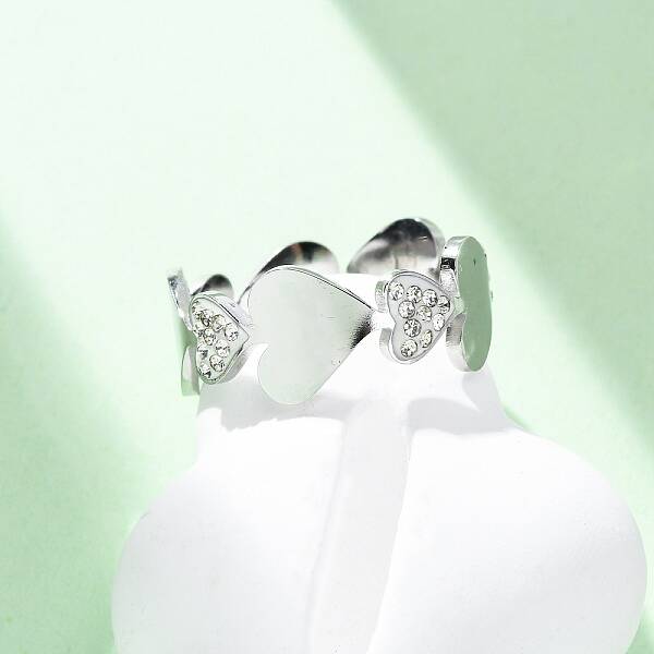 304 Stainless Steel with Rhinestone Finger Rings