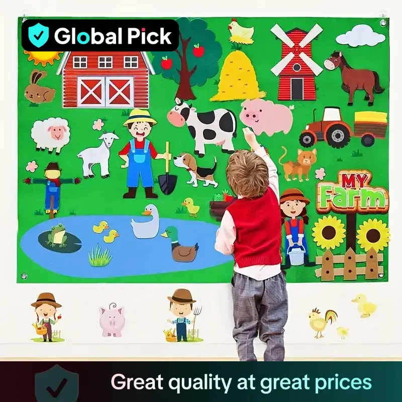 Farm House & Animal Pattern Felt Board, 1 Set Early Education Interactive Felt Board, Preschool Learning Toy for Kids