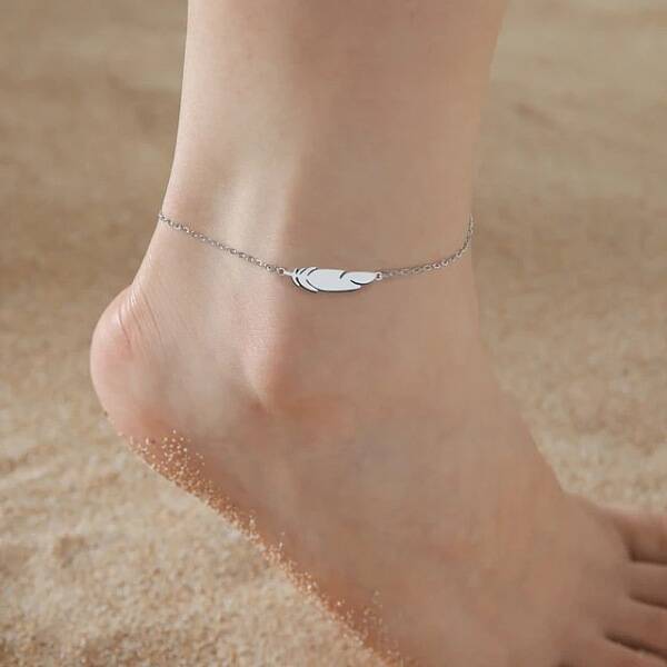 Feather 201 Stainless Steel Link Anklets for Women