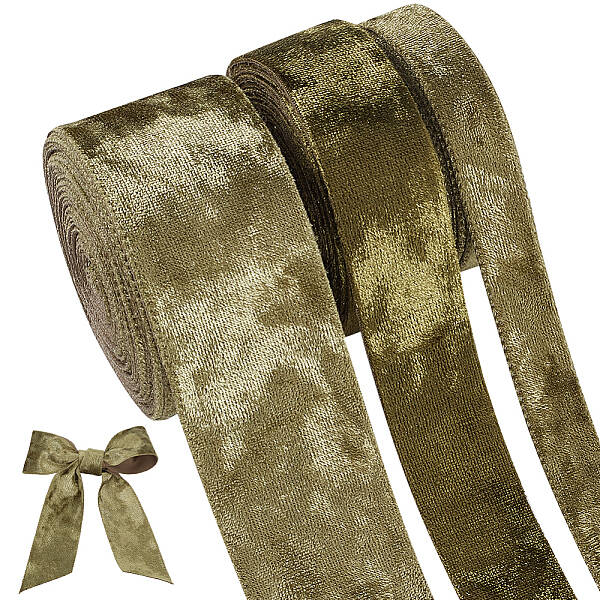 BENECREAT 15 Yards 3 Sizes Olive Drab Velvet Ribbons