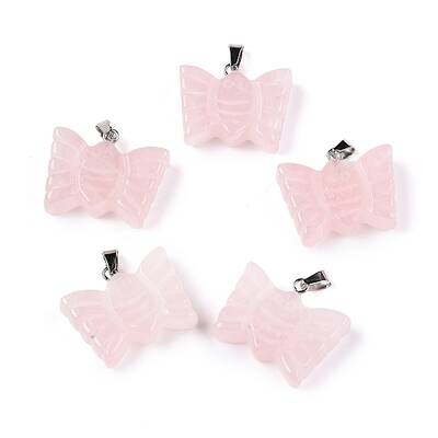 Natural Rose Quartz Carved Butterfly Pendants