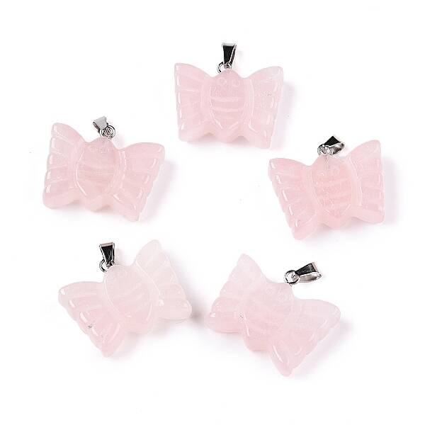 Natural Rose Quartz Carved Butterfly Pendants