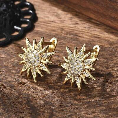 Sun Shape Clear Cubic Zirconia Hoop Earring