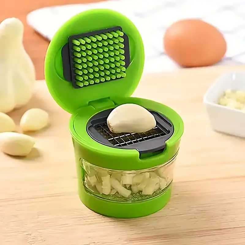 Mini Kitchen Garlic Press, 1 Count Manual Garlic Chopper, Multifunctional Onion Chopper with Storage Container Utensils