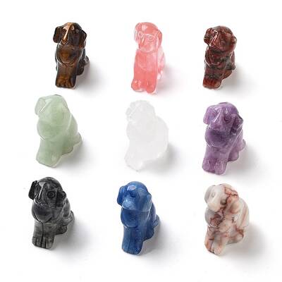 Natural & Synthetic Gemstone Carved Dog Figurines