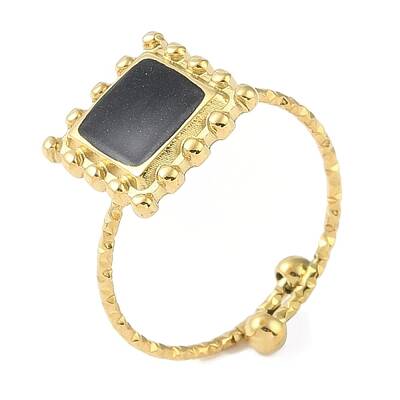 Ion Plating(IP) 304 Stainless Steel Enamel Square Cuff Finger Rings