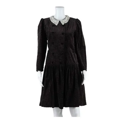 Womens Skater Dress Black Corduroy Check Long Sleeve Knee Length L