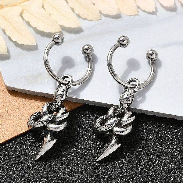 Snake 316 Surgical Stainless Steel Dangle Half Hoop Earrings for Women