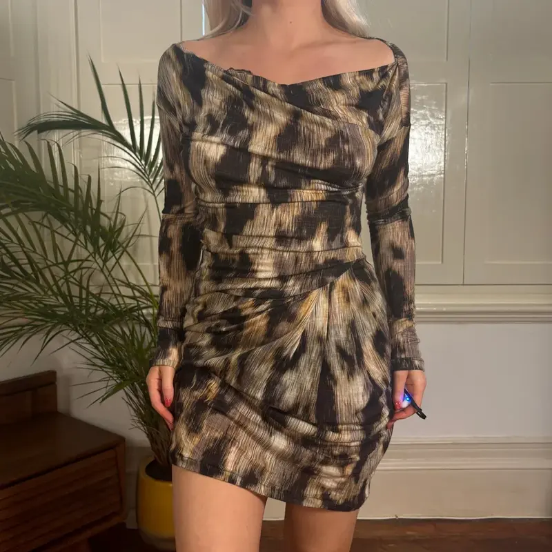 Max & Co Animal print Mini Dress - Small Brown Wool Blend