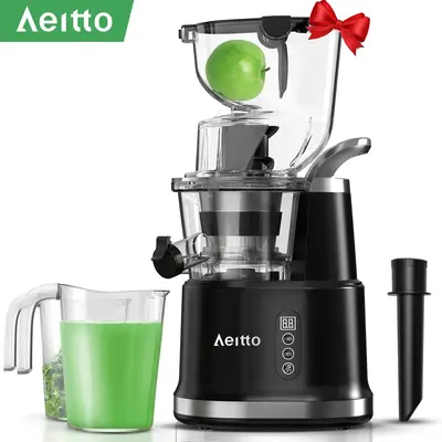Aeitto Cold Press Juicer Machine, Masticating Juicer with Big Wide 83mm Chute 900ml Juice Cup, Slow Juicer for Whole Fruits a...