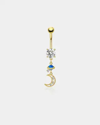 CZ Moon & Saturn Dangle Celestial Belly Ring