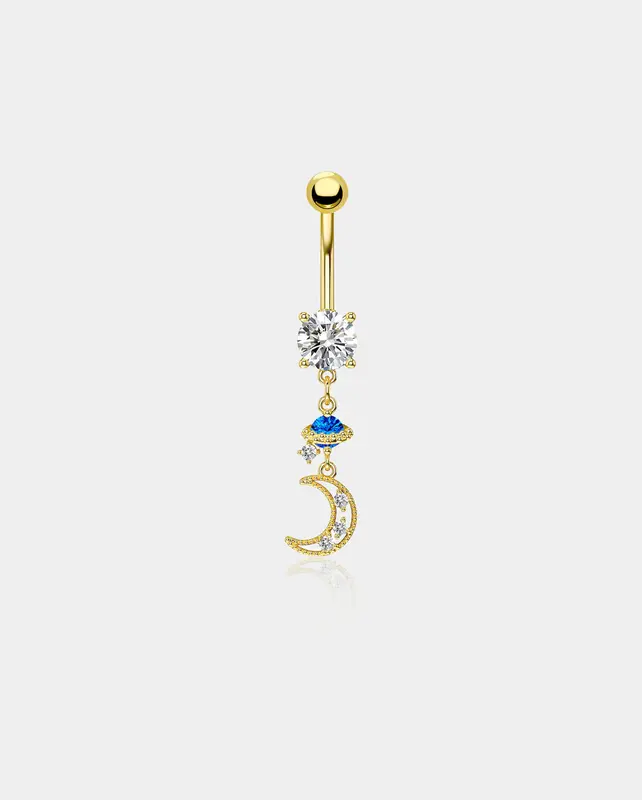 CZ Moon & Saturn Dangle Celestial Belly Ring