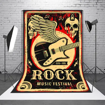 Black Skeleton Rock Music Festival Party Backdrop