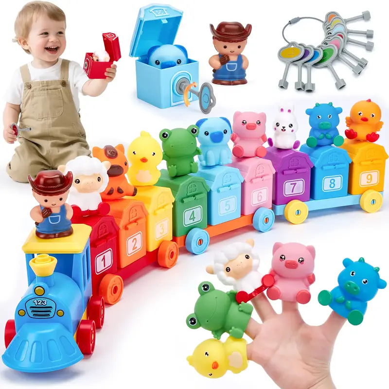 Toddler Learning Toys for 2 3 Year Old Boy Girl 18 Months - Counting Matching & Sorting Activity Montessori Train Set with Fa...