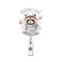 Cute Raccoon Design Badge Holder, 1 Count Retractable Badge Clip, ID Card Holder for Student Office Staff Doctor Nurse Teache...