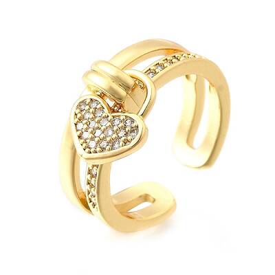 Brass Micro Pave Cubic Zirconia Cuff Rings for Women