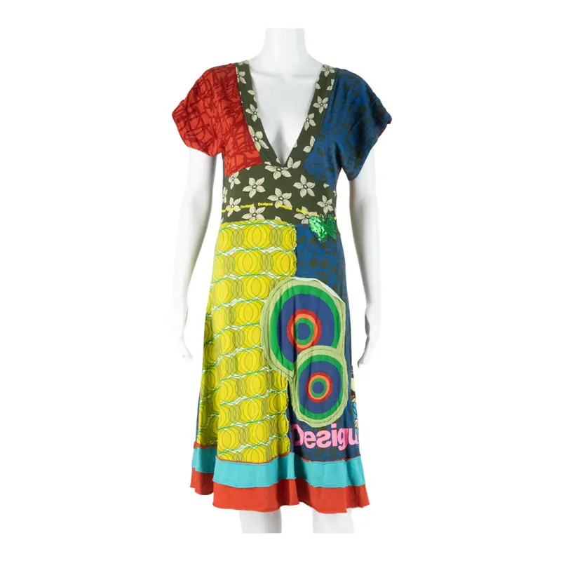 DESIGUAL Womens Day Dress Red Crazy Pattern Sleeveless Knee Length M