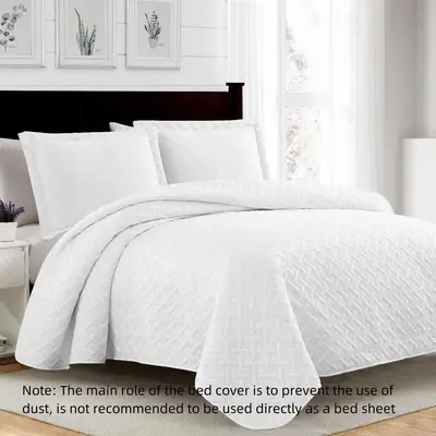 Soft Bedding Set without Pillow Filler, 3 Counts Set Solid Color Woven Print Bedspread & 2 Counts Pillowcase, Room Accessori...