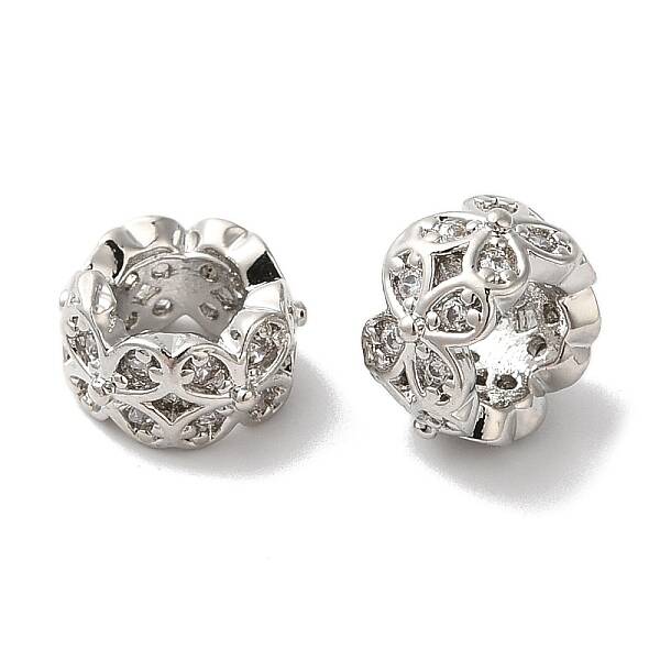 Long-Lasting Plated Brass Micro Pave Clear Cubic Zirconia Beads