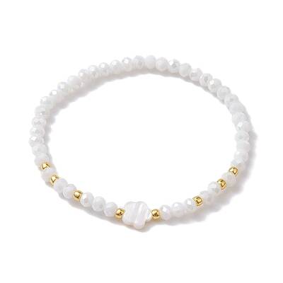 Flower Natural Shell & Glass Beaded Stretch Bracelet