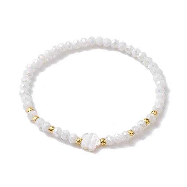Flower Natural Shell & Glass Beaded Stretch Bracelet