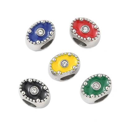 304 Stainless Steel Enamel with Rhinestone European Beads