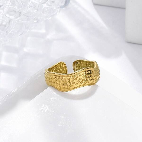 Textured Wave 304 Stainless Steel Open Cuff Rings for Women