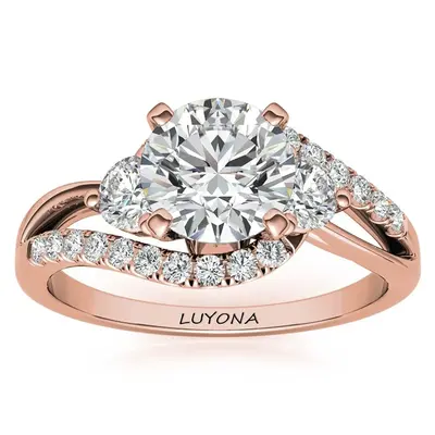 Sterling Silver with Rose Gold Plated Round Moissanite Couple Engagement Ring