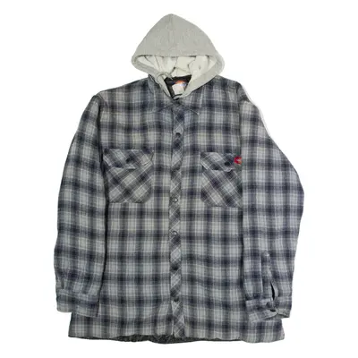 DICKIES Mens Lumberjack Jacket Blue Flannel Hooded Check XL