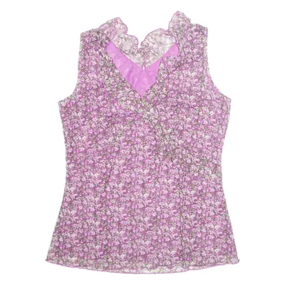 Womens Printed Top Purple V-Neck Sleeveless Floral S