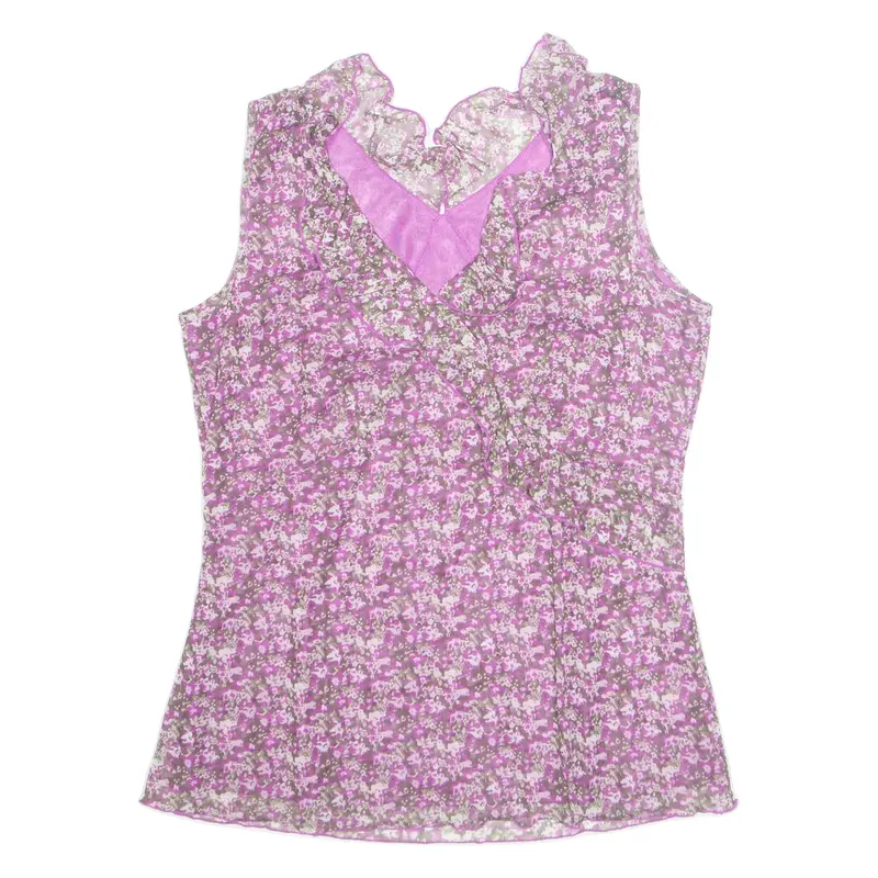 Womens Printed Top Purple V-Neck Sleeveless Floral S