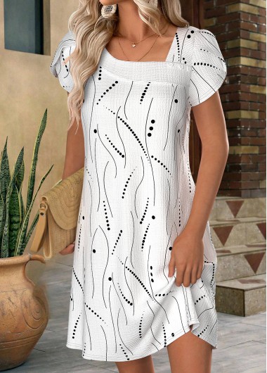 Modlily White Button Short Asymmetrical Neck Dress - S