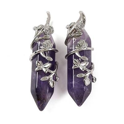 Natural Amethyst Double Terminal Pointed Pendants
