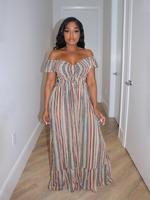 Women's Striped Print Off Shoulder Dress, Casual Fashion Dress for Daily Holiday Vacation Wear, Women Clothes for Summer, Sun...