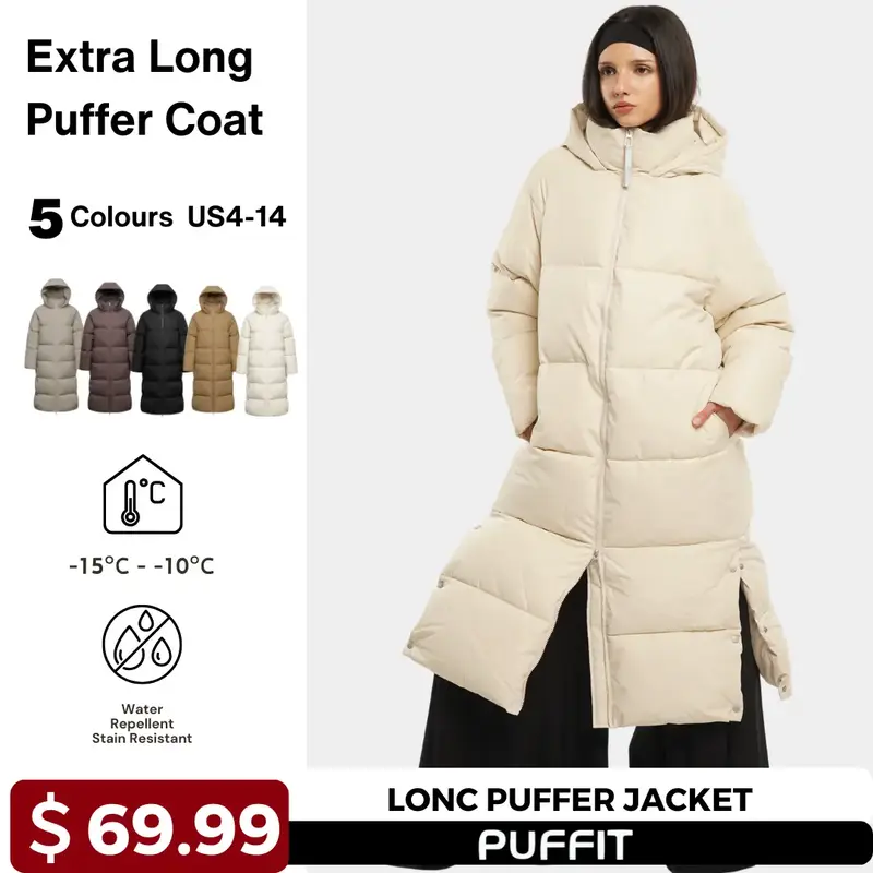 PUFFIT Extra Long Double-open Zip Hooded  Puffer Jacket Womenswear Coats, Thicken Warm Winter Coat for Women, Water Repellent...
