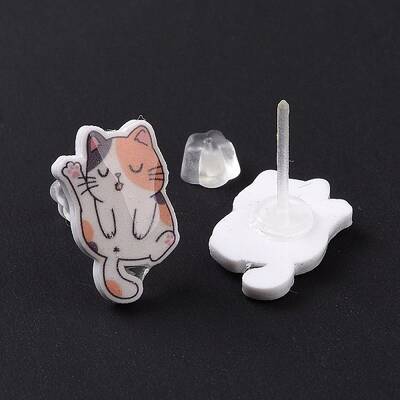 Acrylic Cat Stud Earrings with Platic Pins for Women