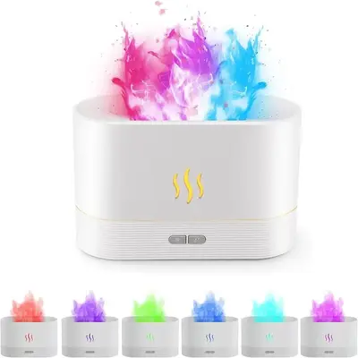 Simulated Flame Air Aroma Diffuser, 7 Flame Colors Noiseless Essential Oil Diffuser, USB Powered Desktop Humidifier for Home...