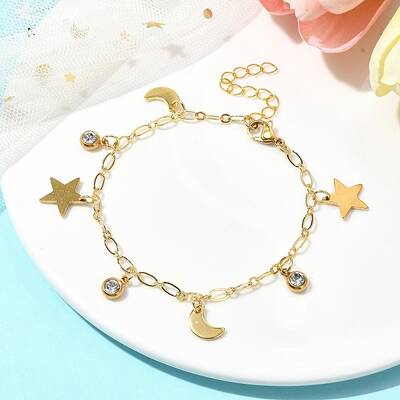 304 Stainless Steel Cable Chain Charm Bracelets for Women