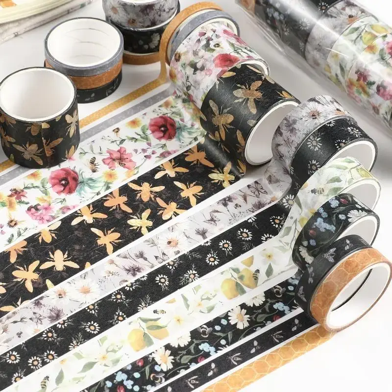 Decorative Paper Tapes, 10pcs/set Floral Pattern Hand Ledger Material Stickers, For DIY Crafting Projects