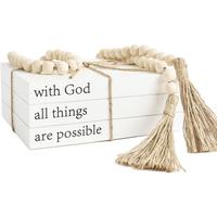 Decorative Books for Home Decor, White Faux Books for Decoration, Rustic Farmhouse Stacked Display Books (with God All Things...