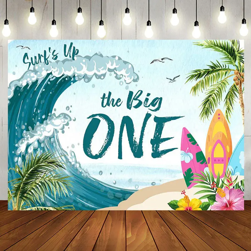 Coconut Palm Surfing Spindrift 1st Birthday Backdrop - Aperturee